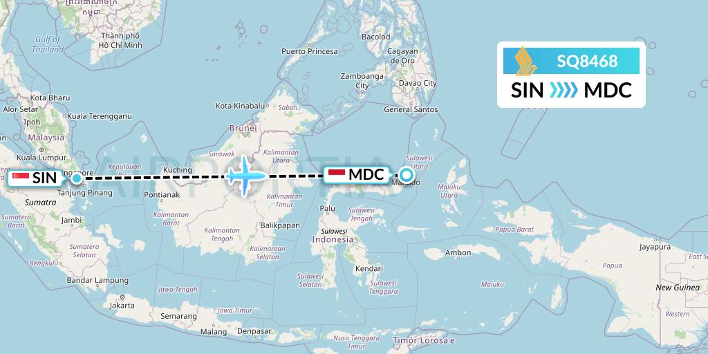 SQ8468 Singapore Airlines Flight Map: Singapore to Manado