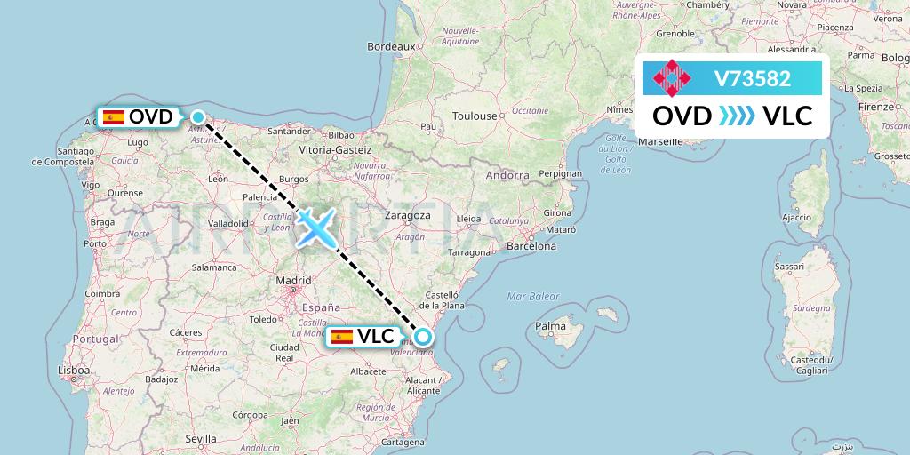 V73582 Volotea Flight Map: Asturias to Valencia