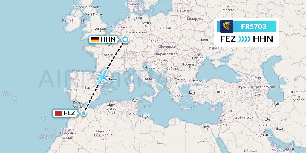 FR5703 Ryanair Flight Map: Fes to Hahn