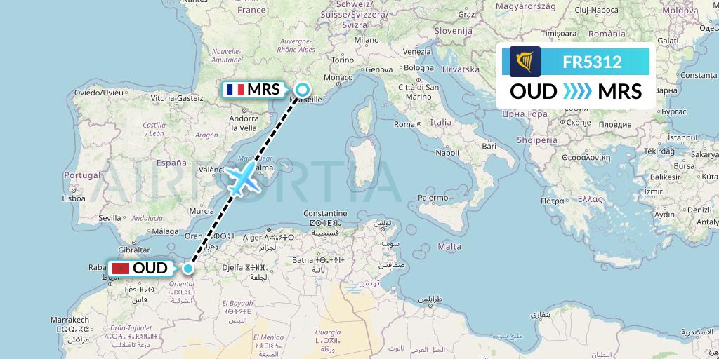 FR5312 Ryanair Flight Map: Oujda to Marseille