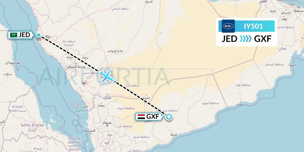 IY501 Yemenia Flight Map: Jeddah to Sayun