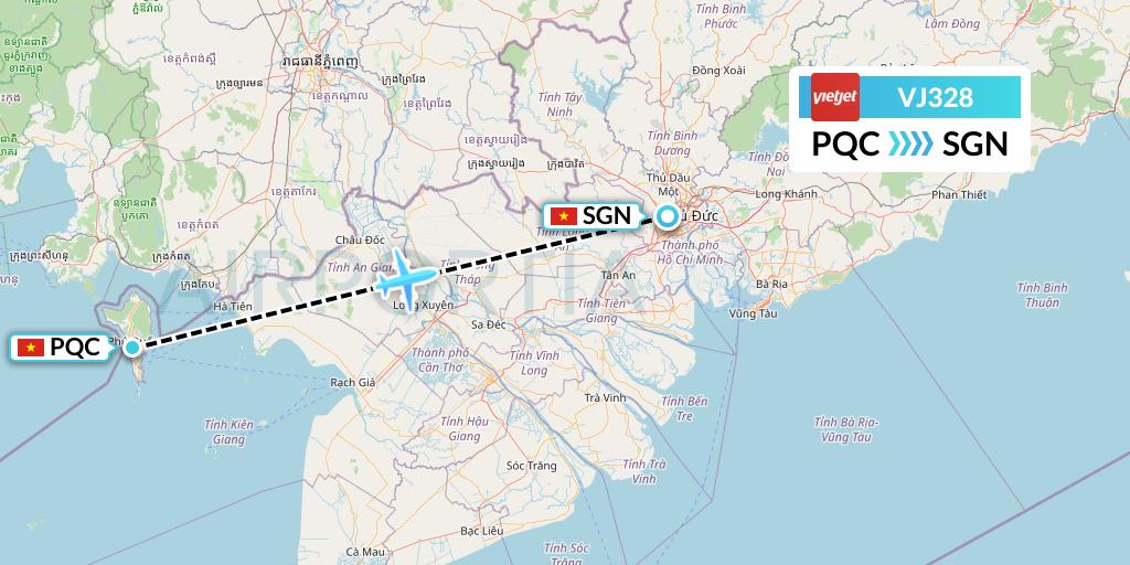 VJ328 VietJet Air Flight Map: Phu Quoc to Ho Chi Minh City