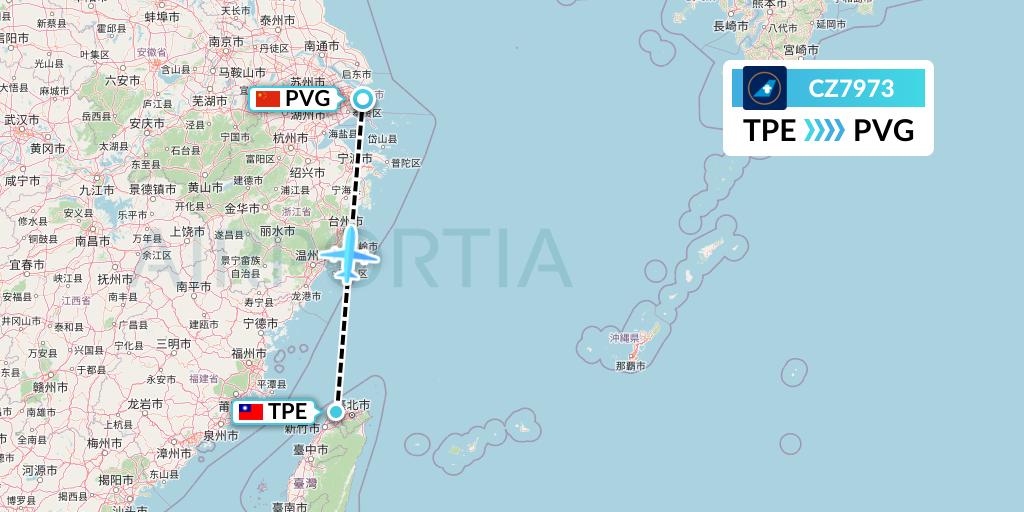 CZ7973 China Southern Airlines Flight Map: Taipei to Shanghai