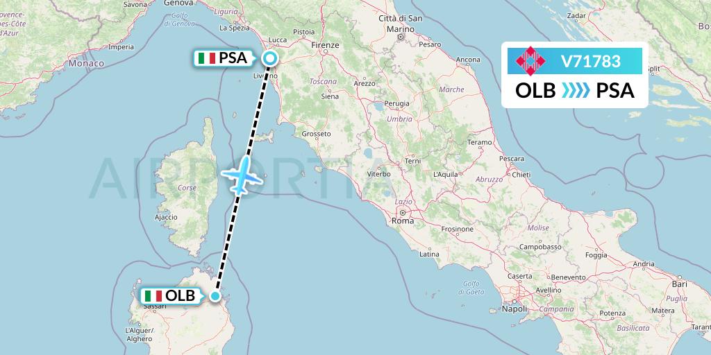 V71783 Volotea Flight Map: Olbia to Pisa