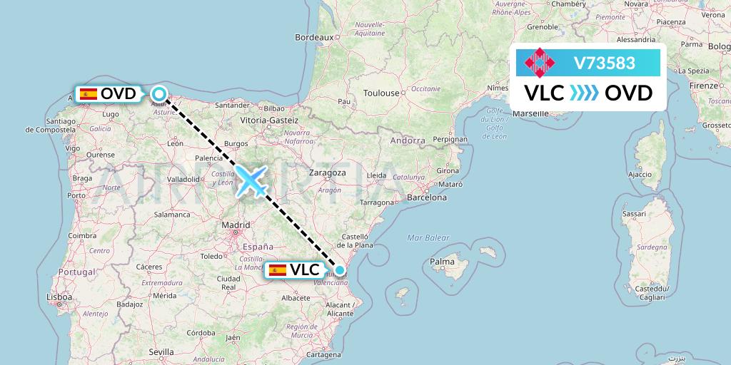 V73583 Volotea Flight Map: Valencia to Asturias