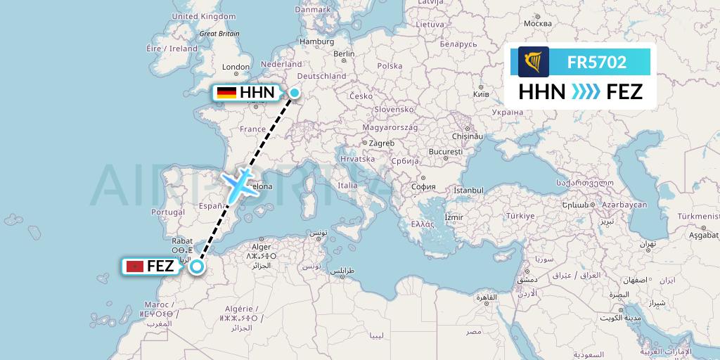 FR5702 Ryanair Flight Map: Hahn to Fes