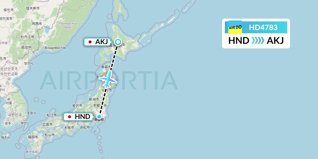 HD4783 Air Do Flight Map: Tokyo to Asahikawa