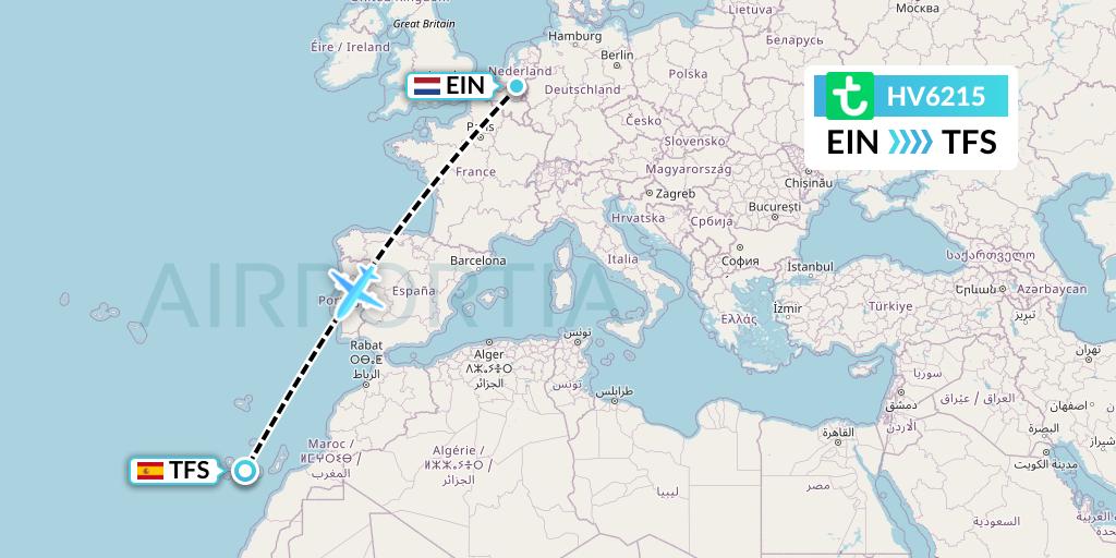 HV6215 Transavia Flight Map: Eindhoven to Tenerife