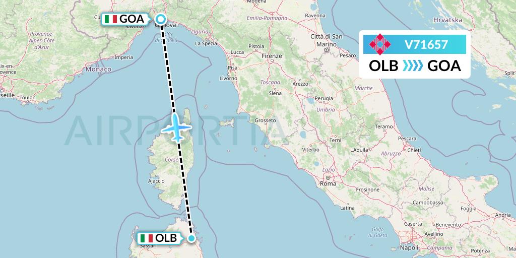 V71657 Volotea Flight Map: Olbia to Genoa