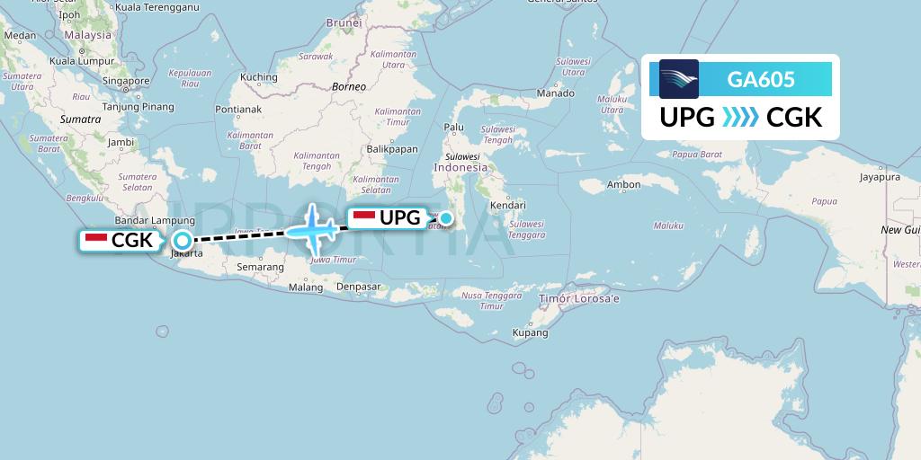 GA605 Garuda Indonesia Flight Map: Makassar to Jakarta