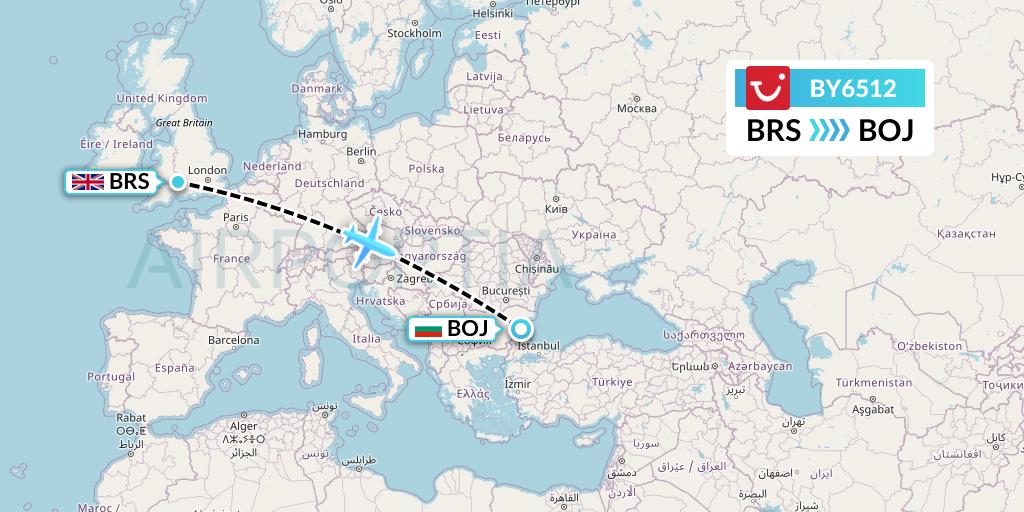 BY6512 TUI Airways Flight Map: Bristol to Burgas