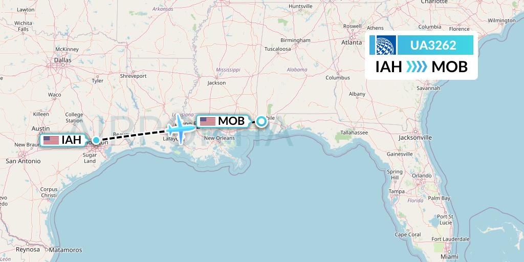 UA3262 United Airlines Flight Map: Houston to Mobile