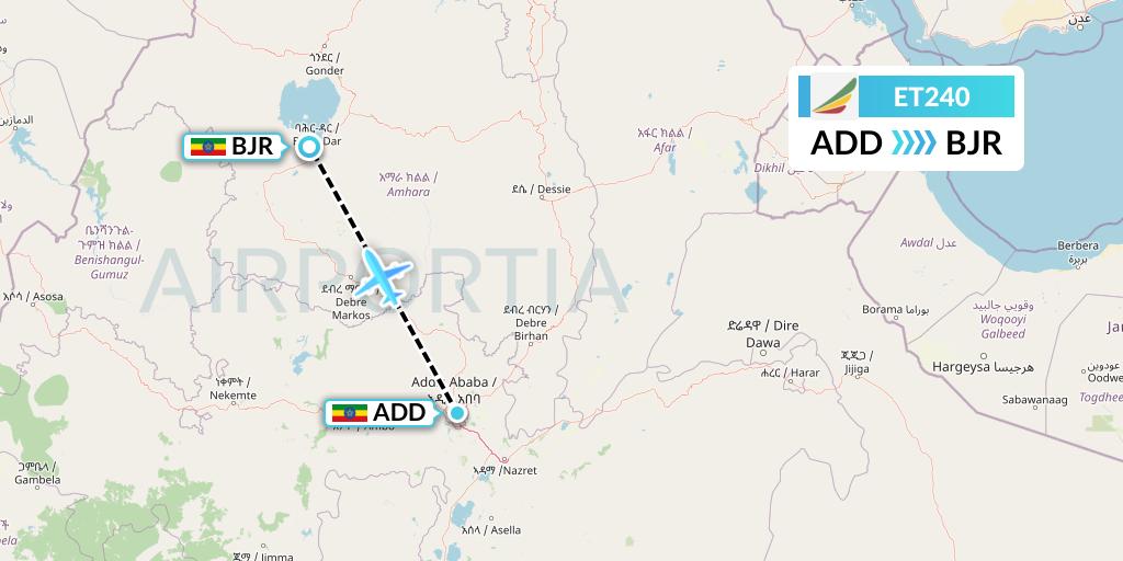 ET240 Ethiopian Airlines Flight Map: Addis Ababa to Bahir Dar