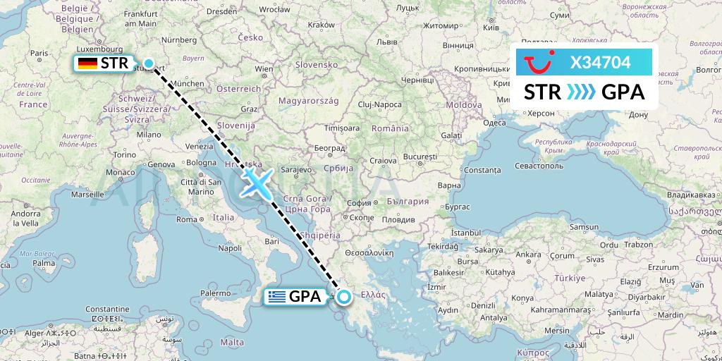 X34704 TUI fly Germany Flight Map: Stuttgart to Patras