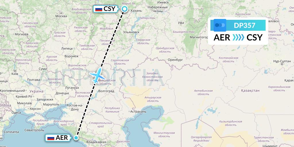 DP357 Pobeda Flight Map: Sochi to Cheboksary