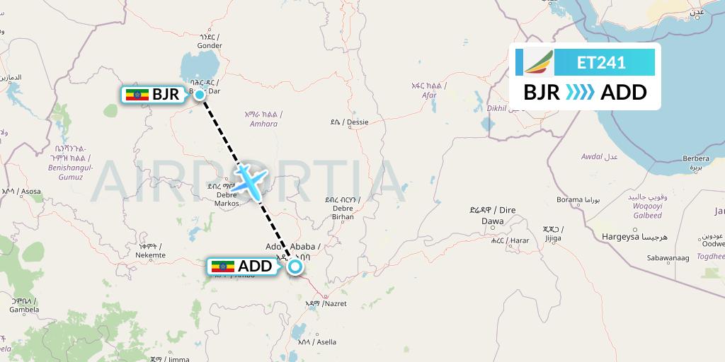 ET241 Ethiopian Airlines Flight Map: Bahir Dar to Addis Ababa
