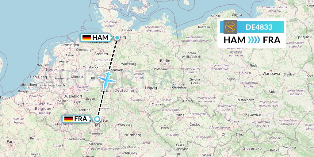 DE4833 Condor Flight Map: Hamburg to Frankfurt