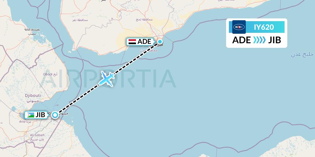 IY620 Yemenia Flight Map: Aden to Djibouti