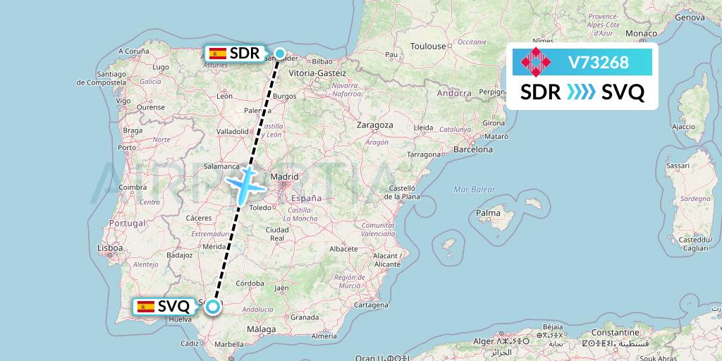 V73268 Volotea Flight Map: Santander to Seville