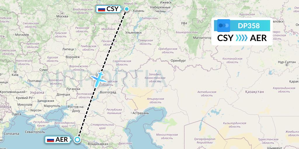 DP358 Pobeda Flight Map: Cheboksary to Sochi