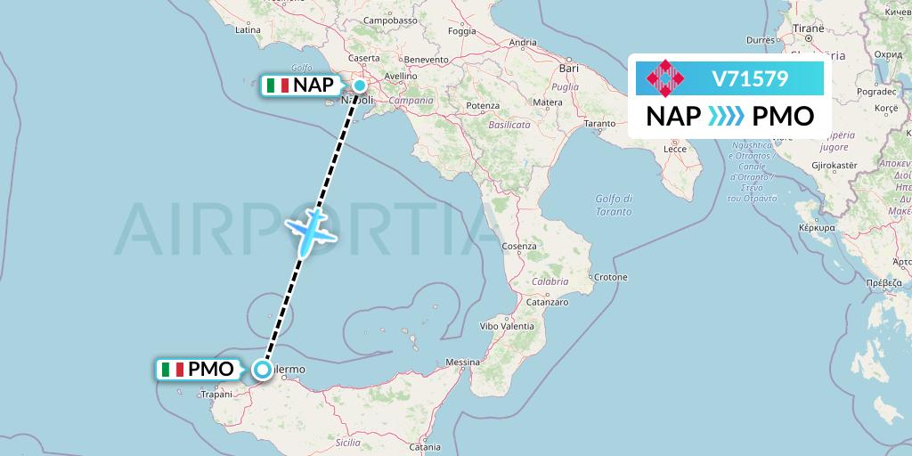V71579 Volotea Flight Map: Naples to Palermo
