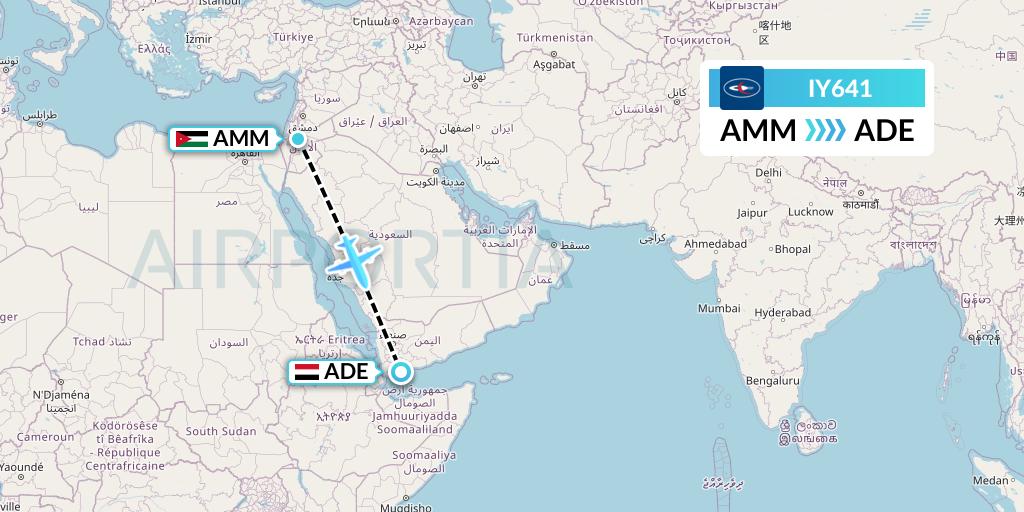 IY641 Yemenia Flight Map: Amman to Aden
