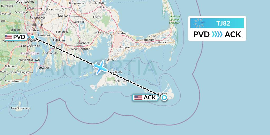 TJ82 Tradewind Aviation Flight Map: Providence to Nantucket