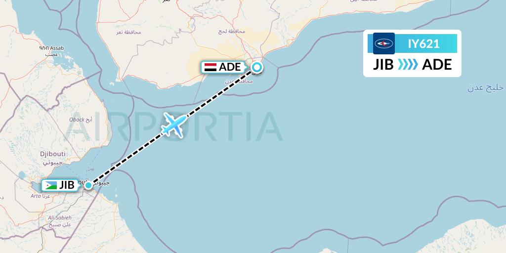 IY621 Yemenia Flight Map: Djibouti to Aden