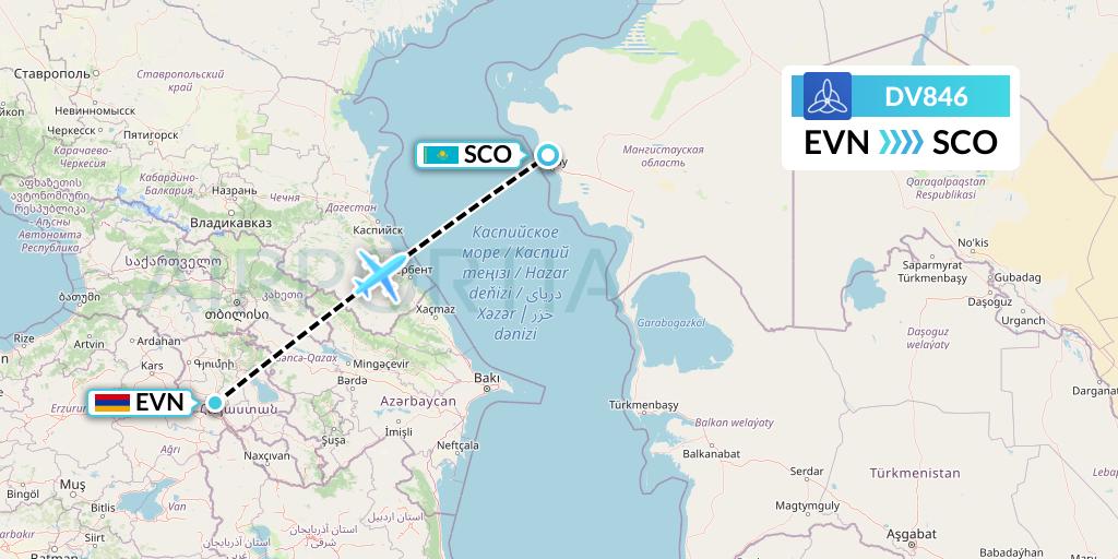 DV846 SCAT Flight Map: Yerevan to Aktau