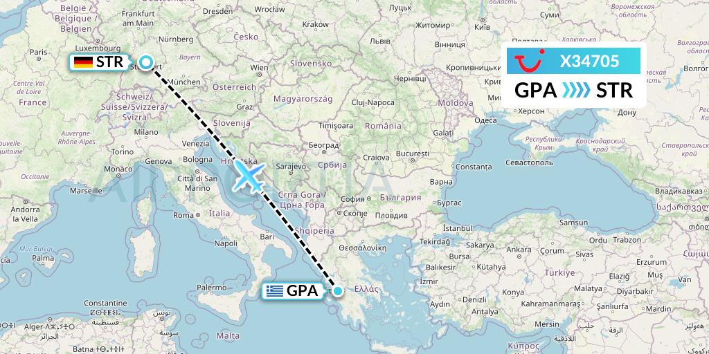 X34705 TUI fly Germany Flight Map: Patras to Stuttgart