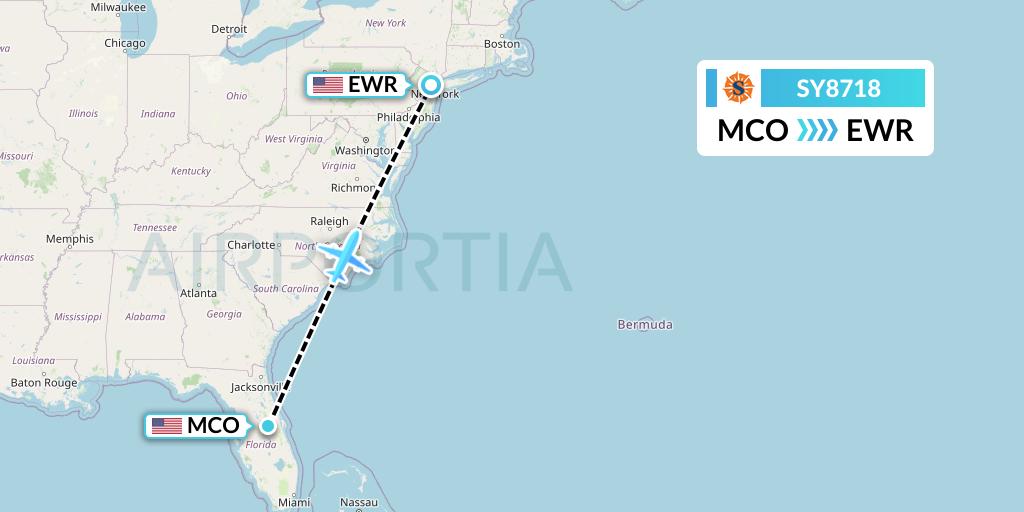 SY8718 Sun Country Airlines Flight Map: Orlando to New York