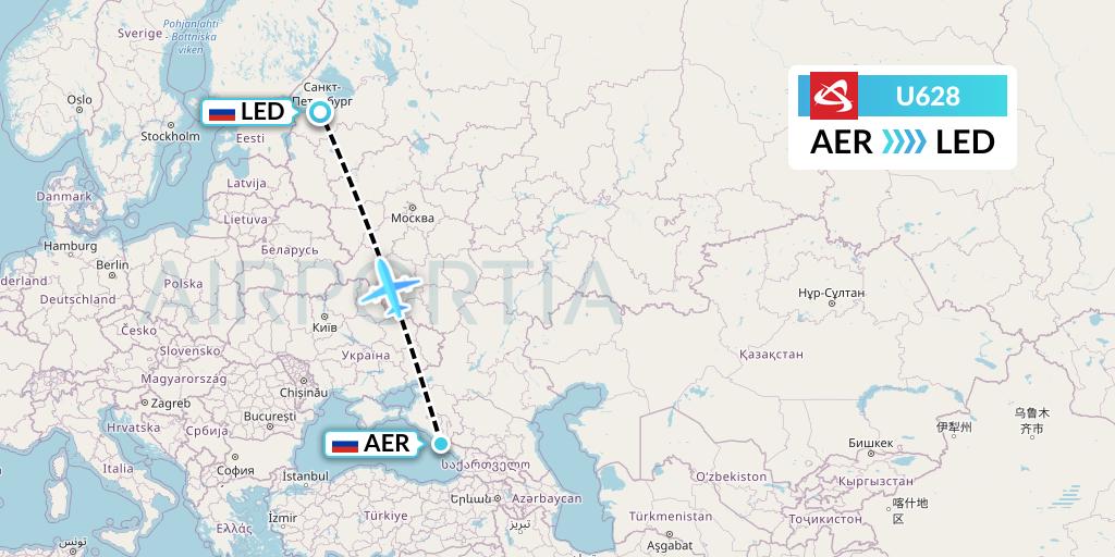 U628 Ural Airlines Flight Map: Sochi to St. Petersburg