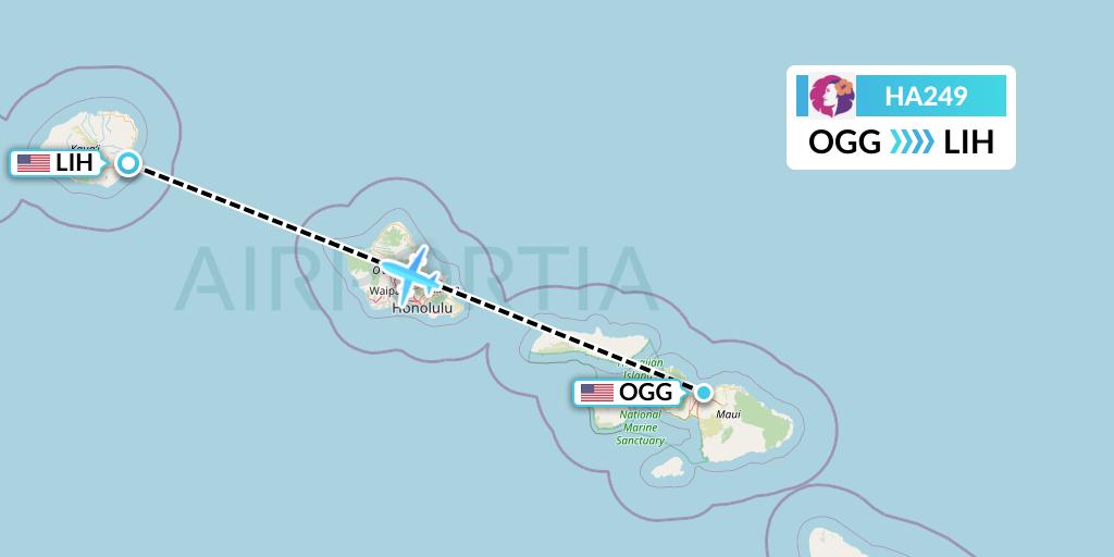 HA249 Hawaiian Airlines Flight Map: Kahului to Lihue