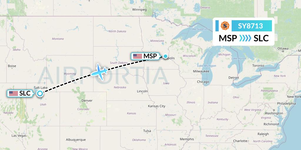 SY8713 Sun Country Airlines Flight Map: Minneapolis to Salt Lake City