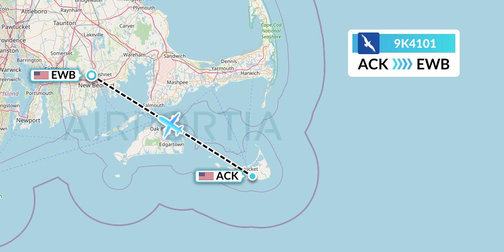 9K4101 Cape Air Flight Map: Nantucket to New Bedford