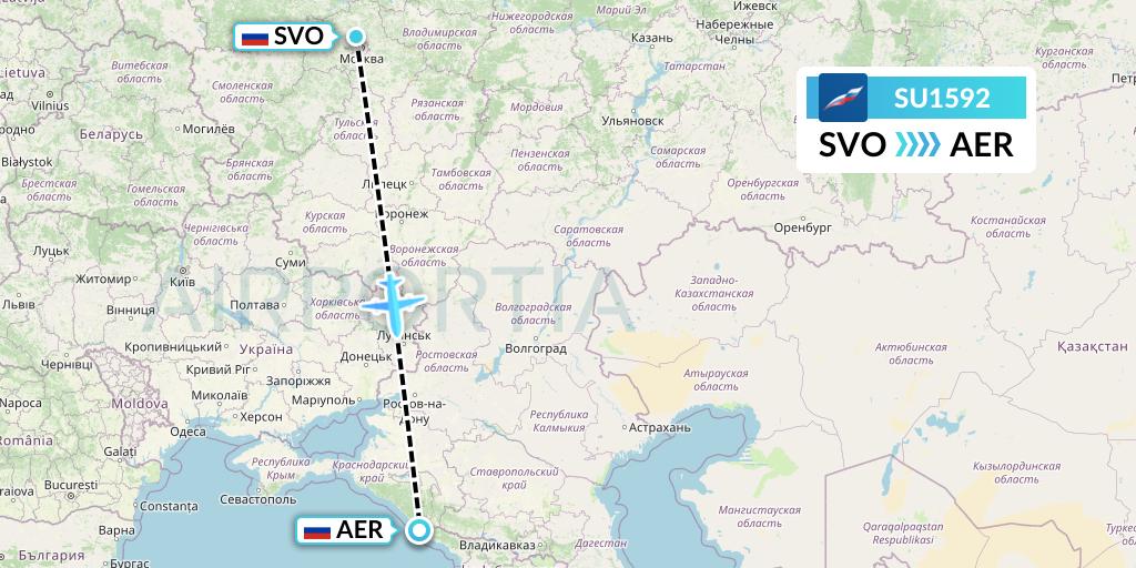 SU1592 Aeroflot Flight Map: Moscow to Sochi
