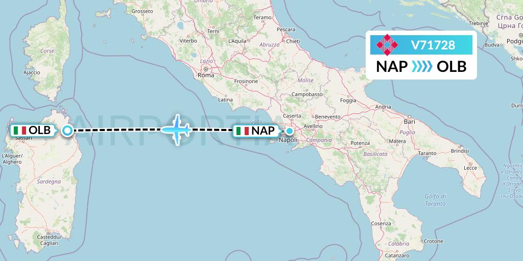 V71728 Volotea Flight Map: Naples to Olbia