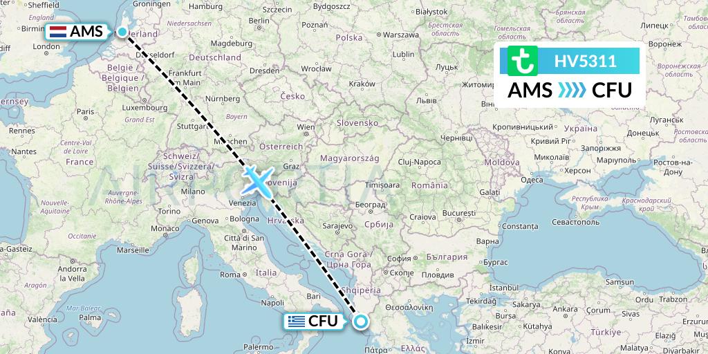 HV5311 Transavia Flight Map: Amsterdam to Corfu