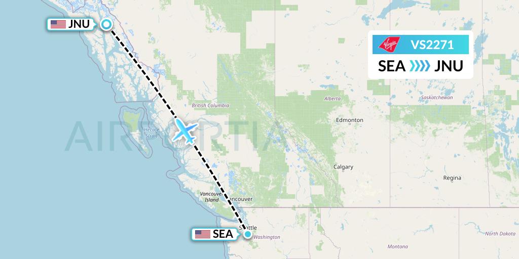 VS2271 Virgin Atlantic Airways Flight Map: Seattle to Juneau