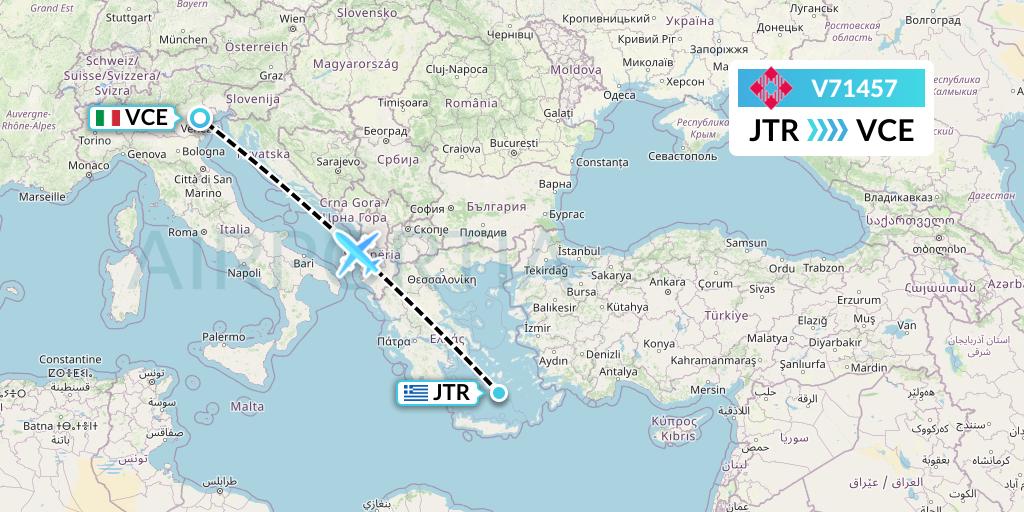 V71457 Volotea Flight Map: Santorini to Venice