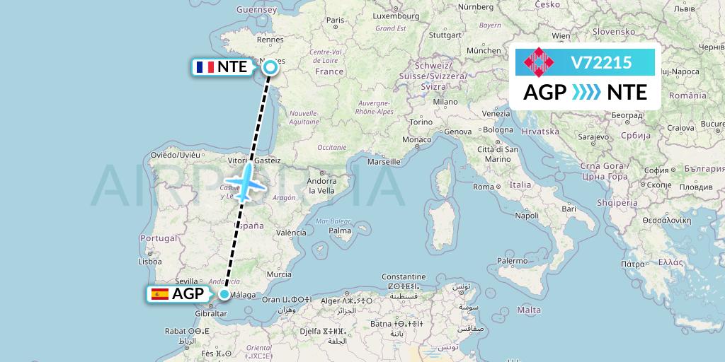 V72215 Volotea Flight Map: Malaga to Nantes
