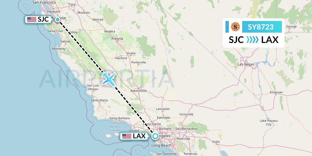 SY8723 Sun Country Airlines Flight Map: San Jose to Los Angeles