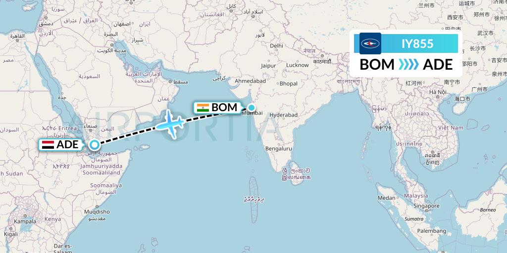 IY855 Yemenia Flight Map: Mumbai to Aden