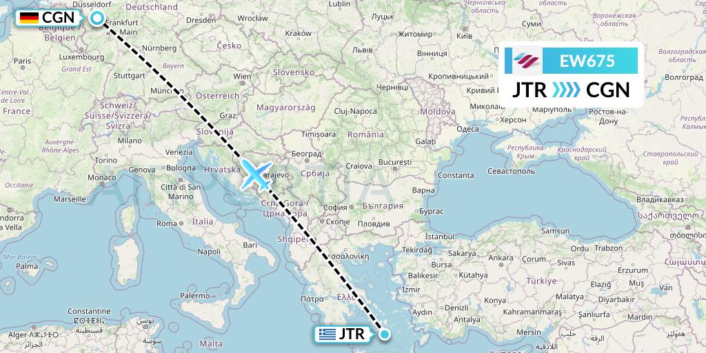 EW675 Eurowings Flight Map: Santorini to Cologne