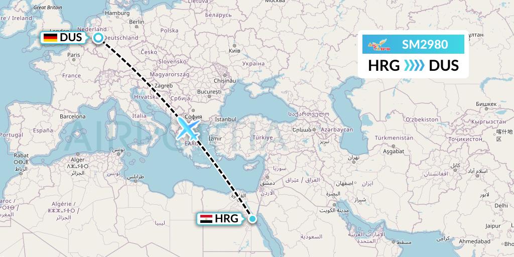 SM2980 Air Cairo Flight Map: Hurghada to Dusseldorf