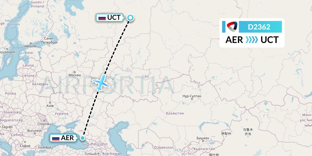 D2362 Severstal Aircompany Flight Map: Sochi to Ukhta