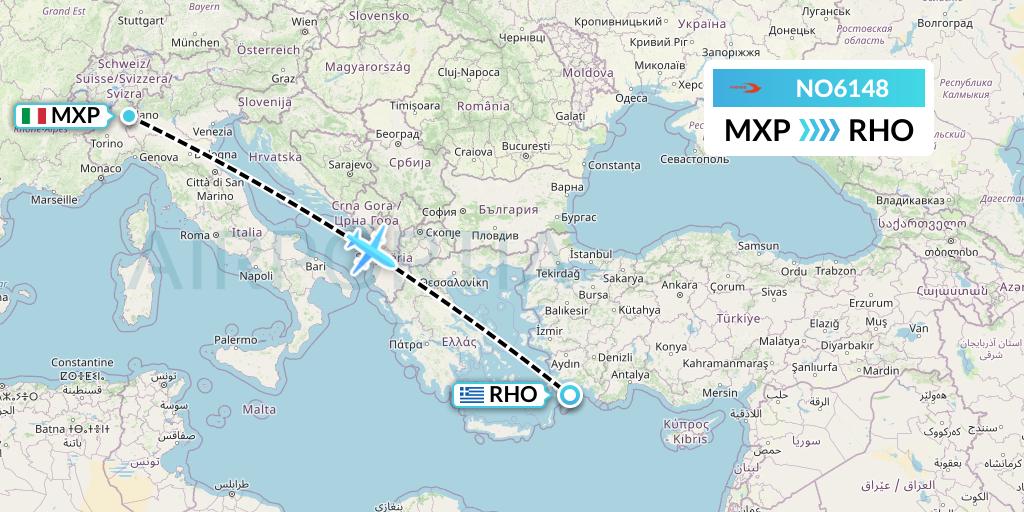 NO6148 Neos Flight Map: Milan to Rhodes