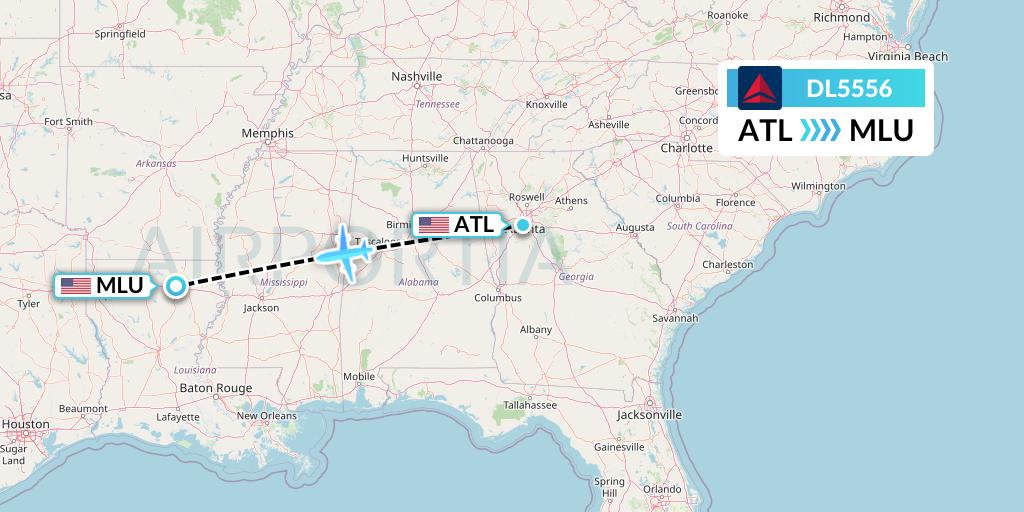 DL5556 Delta Air Lines Flight Map: Atlanta to Monroe