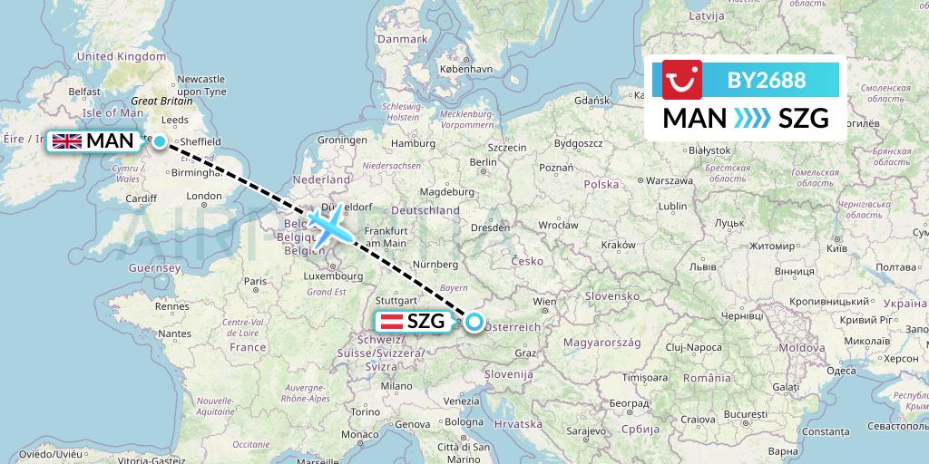 BY2688 TUI Airways Flight Map: Manchester to Salzburg