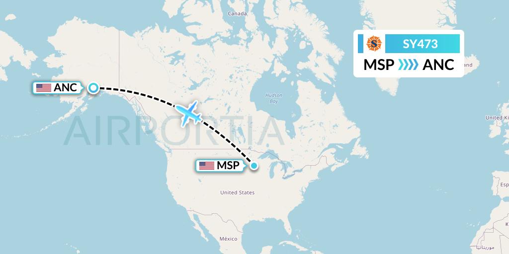 SY473 Sun Country Airlines Flight Map: Minneapolis to Anchorage